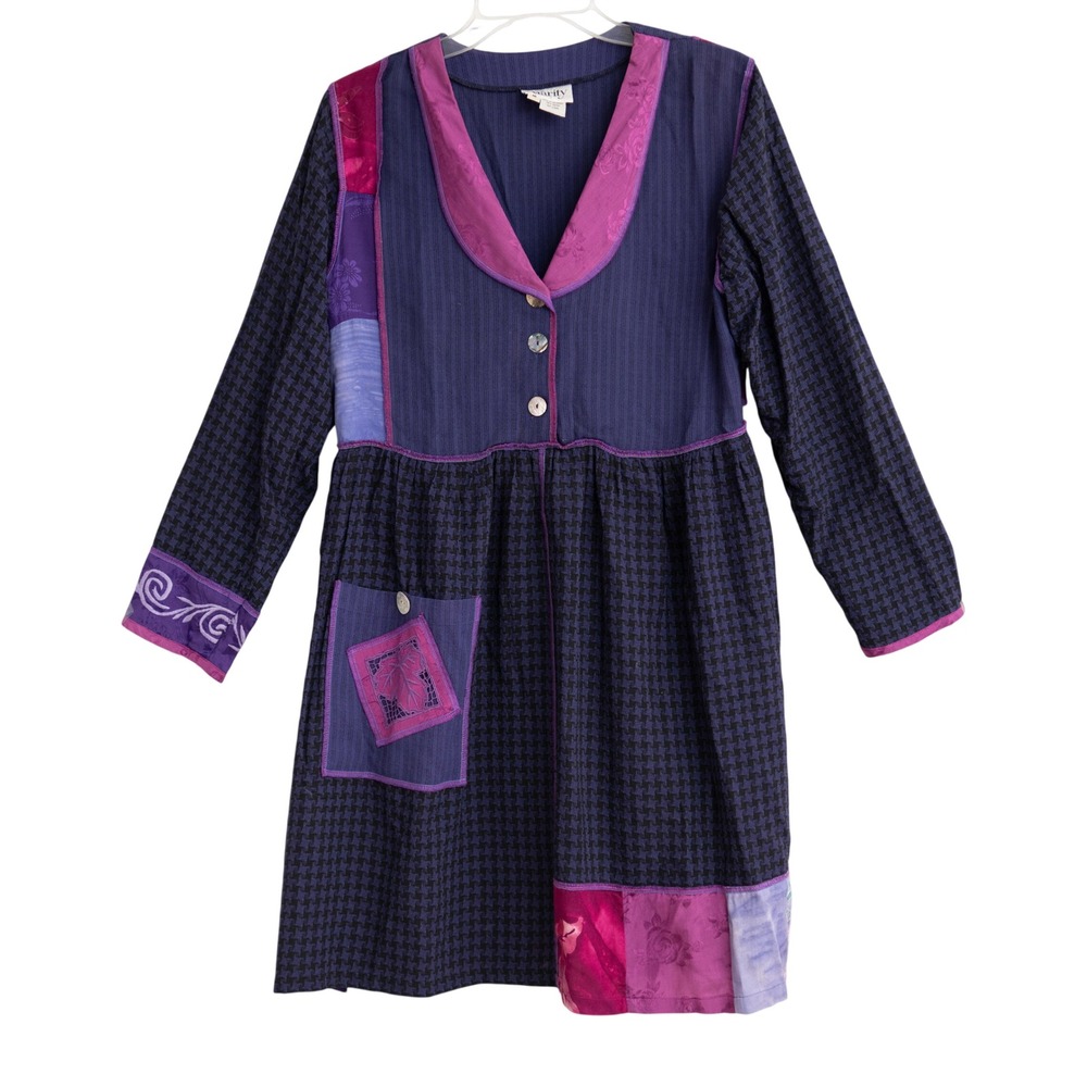 Purple Patchwork Dress Mixed Media Artsy Boho Eclectic Lagenlook Whimsigoth Folk